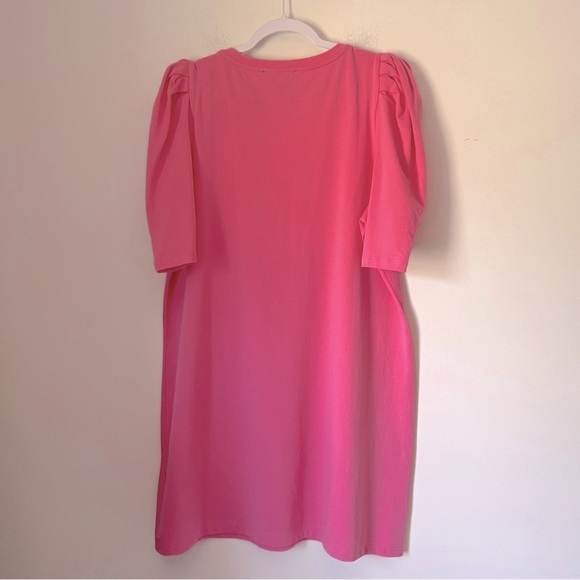 POMANDER PLACE Pink Stella Dress Mini Jersey Knit Puff Shoulders Cotton Preppy - Picture 9 of 12